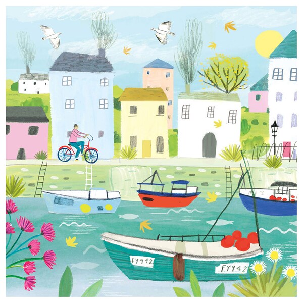 Cornish Seaside Harbour Illustration