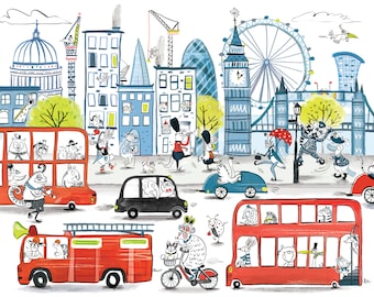 London Animal Cityscape, Children's Print