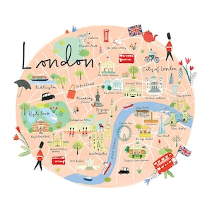 London Circular Map | illustrated map of London| Wall Art London | London painting | London gift | London Art Print | UK Map illustration