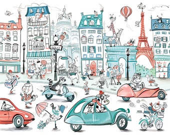 Paris Animal Cityscape, Children's Print