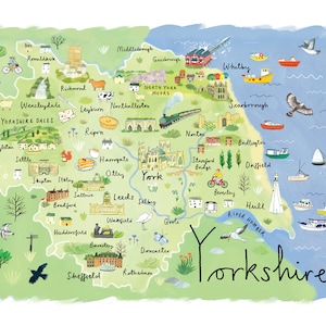 Carte du Yorkshire | carte illustrée du Yorkshire | Décoration murale Yorkshire | Peinture du Yorkshire | Cadeau du Yorkshire | Carte du Royaume-Uni du Yorkshire | Souvenir de York