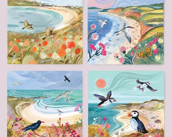 Coastal Seascape Greetings Card Set | Worms Head, Rhossili Wales | Farne Islands, Northumberland | Devon & Cornwall | Multipack Nature Cards