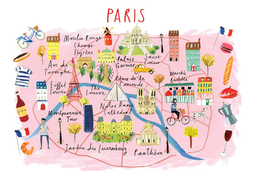 Paris Map | Illustrated Map of Paris, France | Wall Art Paris | Paris Painting | Paris Gift | - Etsy paris-map-illustrated-map-of-paris-france-wall-art-paris-paris-painting-paris-gift-etsy