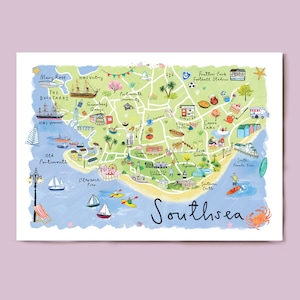 Mapa de Southsea / Mapa de Portsmouth / Mapa ilustrado de Portsmouth / Arte mural de Southsea / Regalo de Southsea / Mapa de Portsmouth, Reino Unido / Nueva casa de Southsea