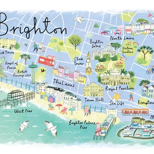 Brighton Karte | illustrierte Karte von Brighton | Wandkunst Brighton | Brighton Gemälde | Brighton Geschenk | Brighton Kunstdruck