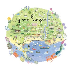 Lyme Regis Karte | illustrierte Karte von Lyme Regis | Kunst Lyme Regis | Lyme Regis Gemälde | Lyme Regis Geschenkandenken | West Dorset Karte