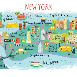 New York Karte | illustrierte Landkarte von New York, USA | Wandkunst New York | Landkarte Manhattan | NYC Geschenk | Central Park | Freiheitsstatue
