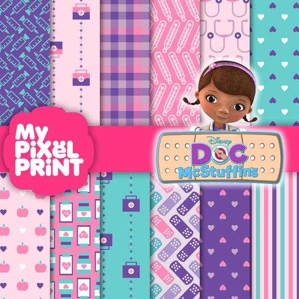 Doc McStuffins Disney Junior inspiré - violet rose turquoise anniversaire Party Girls Lambie bouché Patterns - Pack de papier Scrapbooking Digital