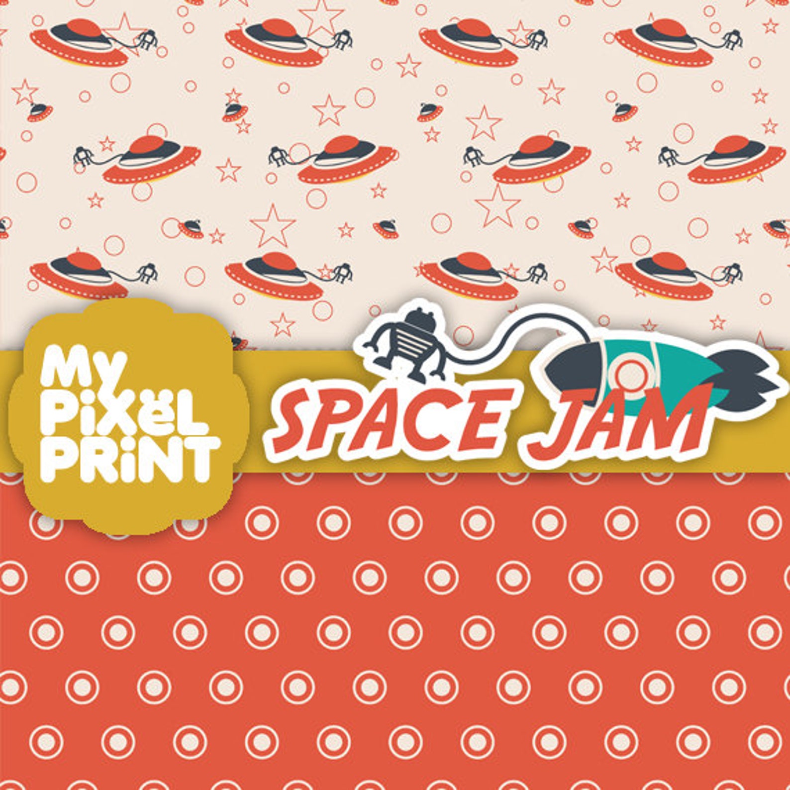 Space Jam - Red Yellow Blue Teal - Astronaut Spaceship Stars Galaxy ...