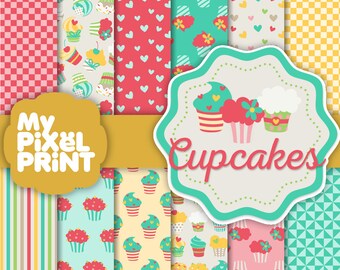 Cupcakes - Treat Sweets Tea Party Dessert Sprinkles Chocolate Strawberry Vanilla Toppers Bakery Pattern - Digital Scrapbooking Paper Pack