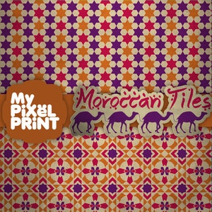Azulejos marroquíes amarillo rosa violeta patrones árabe exótico viaja paquete de papel de Scrapbooking Digital mi impresión de Pixel imagen 3