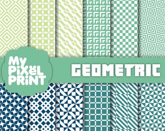 Geometric - Green Mint Blue Teal - Pattern - Digital Scrapbooking Paper Pack - My Pixel Print