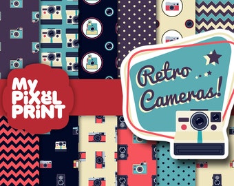Photo Cameras - Retro Camera  Old Camera Memories Vintage Photo Pattern Digital Scrapbooking Paper Pack Instax Polaroid - My Pixel Print