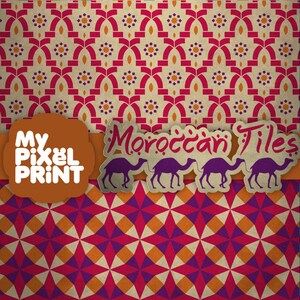 Moroccan Tiles Violet Pink Yellow Arabic Patterns Exotic Travels Digital Scrapbooking Paper Pack My Pixel Print image 2