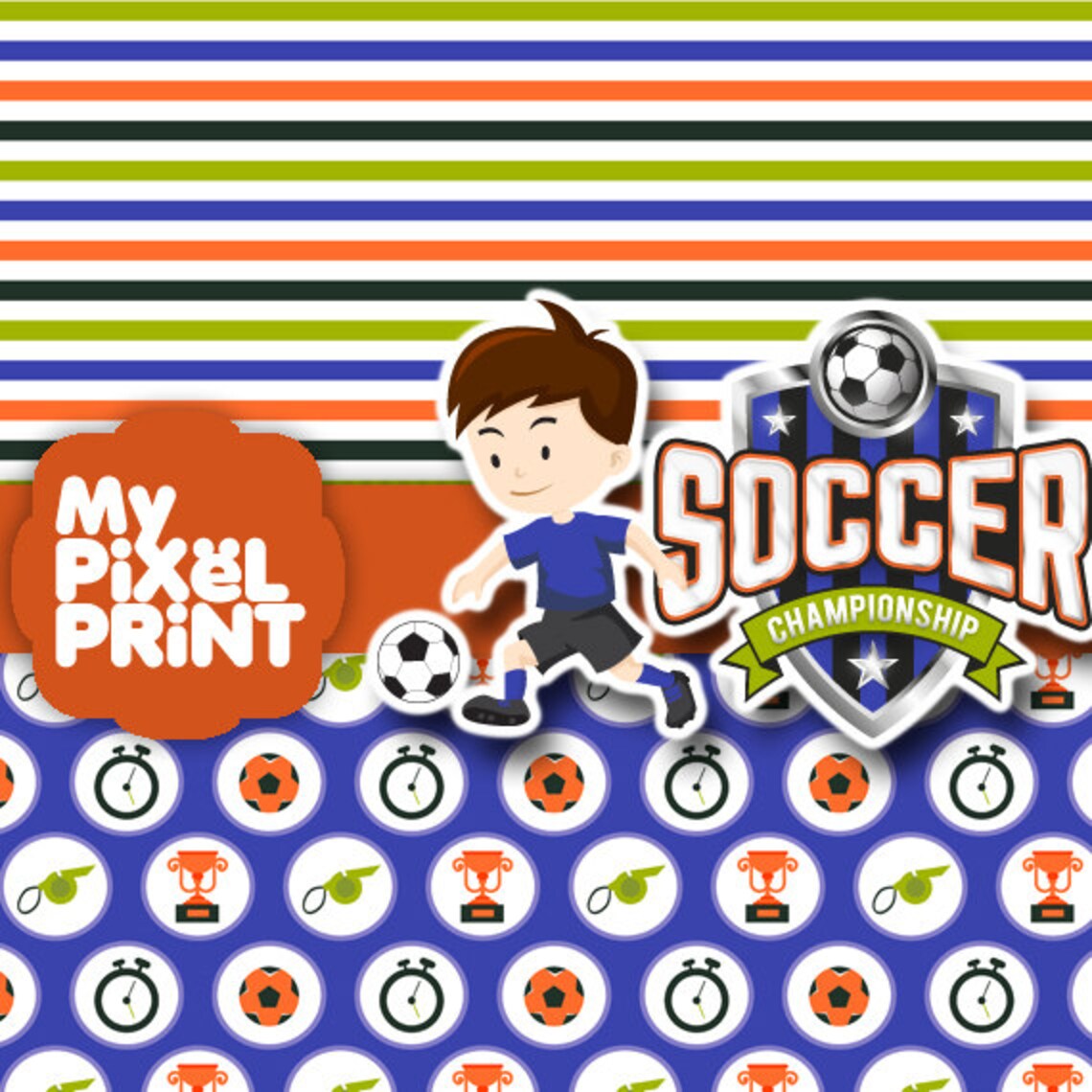 Soccer Champion Blue Orange Football Field Game Team Etsy