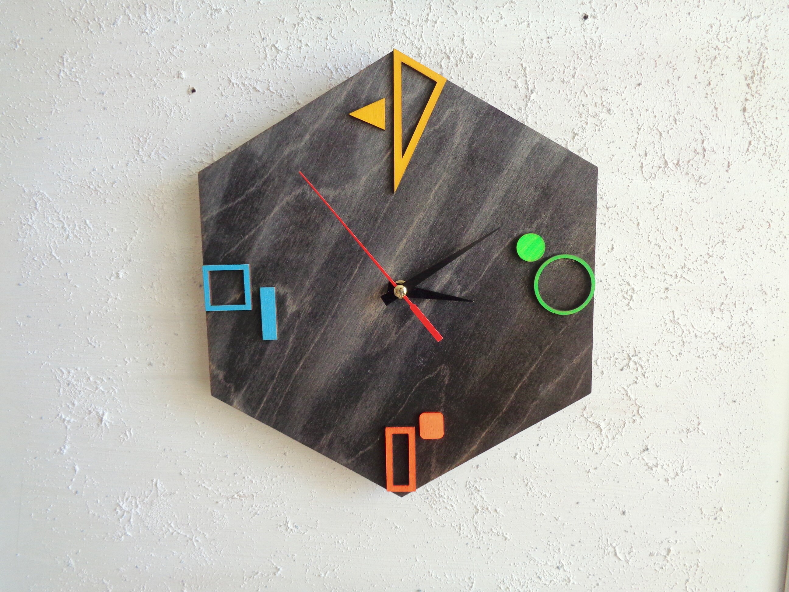 Hexagon Wall Clock Wood Hexagon Clock Mid century modern Etsy