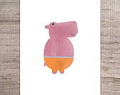 Hippo Hop - Hippo Print 8x10 - watercolor, illustration, jungle, kids, children, room decor, print