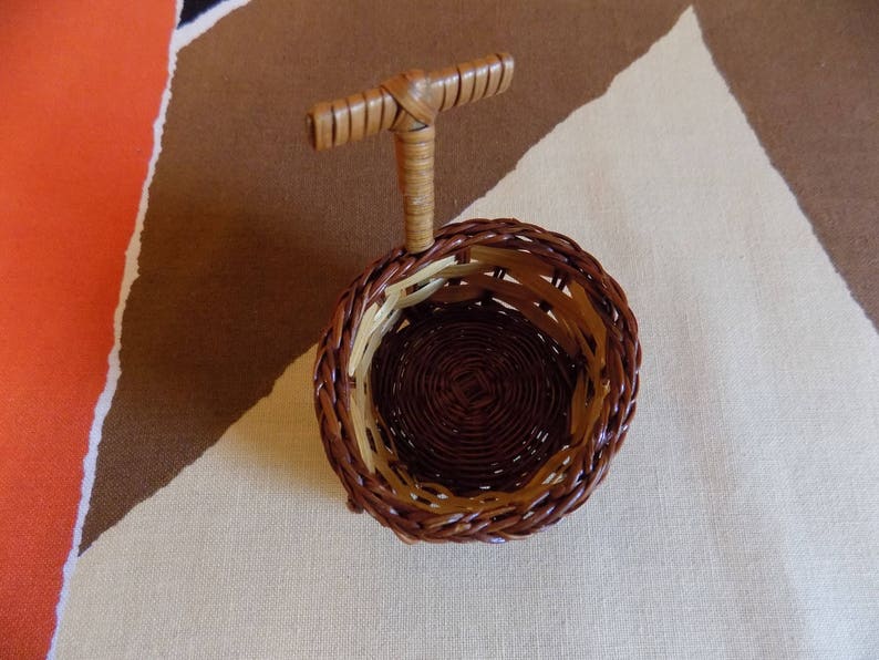 Vintage Tiny Wicker Wheeled Hand Cart Air Plant Planter Basket