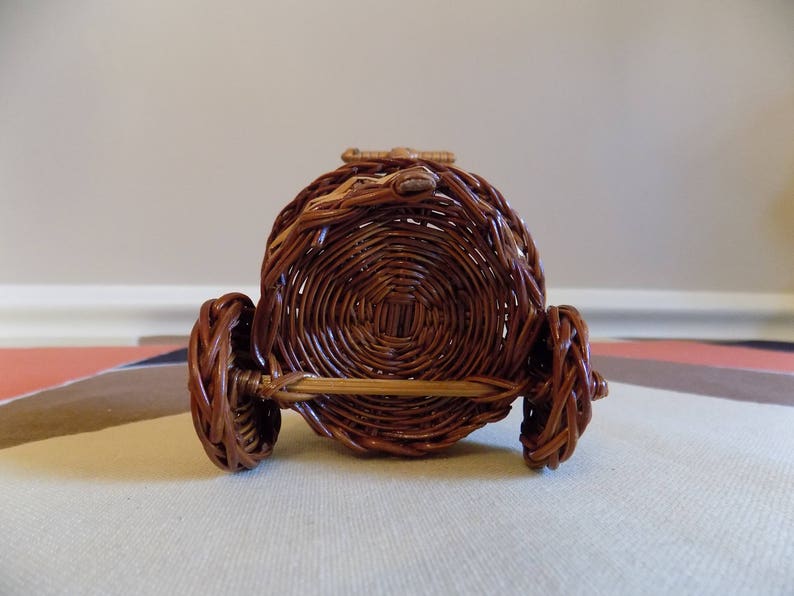 Vintage Tiny Wicker Wheeled Hand Cart Air Plant Planter Basket