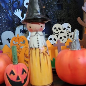 Yellow Halloween peg doll