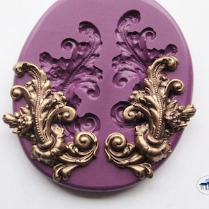 Right and Left Flower and Leaf Flourish Mold/Mould -Art Nouveau Victorian Cake Decorating Mold - Silicone Molds - Polymer Clay Resin Fondant