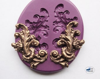 Right and Left Flower and Leaf Flourish Mold/Mould -Art Nouveau Victorian Cake Decorating Mold - Silicone Molds - Polymer Clay Resin Fondant