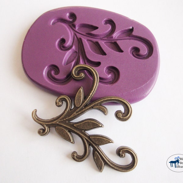 Leaf and Vine Filigree Scrollwork Corner Mold - Vintage Steampunk Mold - Silicone Molds - Polymer Clay Resin Fondant