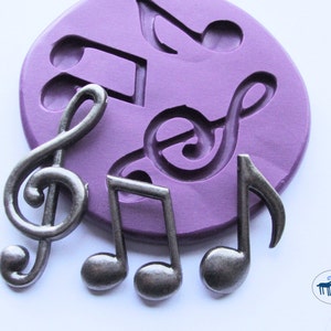 Music Note Trio Mold/Mould - Clef Note Eighth Note  - Silicone Molds - Polymer Clay Resin Fondant