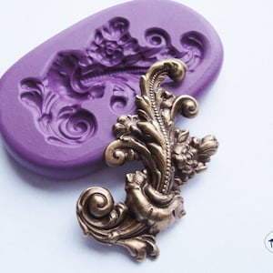 Flower and Leaf Flourish Mold/Mould - Elegant Art Nouveau Victorian Cake Decorating Mold - Silicone Molds - Polymer Clay Resin Fondant