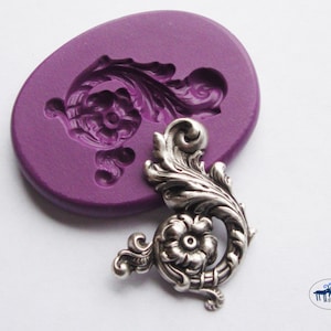 Elegant Flower and Leaf Scrollwork Mold/Mould - Art Nouveau Victorian Cake Decorating Mold - Silicone Molds - Polymer Clay Resin Fondant