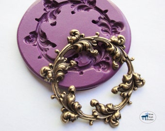 Ornate Leaf Frame Mold/Mould - Victorian Scrollwork Flourish - Silicone Molds - Polymer Clay Resin Fondant