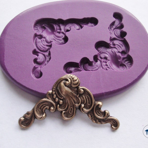Ornate Corner Embellishment Duo Mold - Vintage Victorian Steampunk Mold - Silicone Molds - Polymer Clay Resin Fondant Cake Decorating