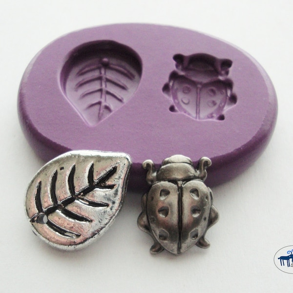 Ladybug and Leaf Mold - Silicone Molds - Flora and Fauna - Polymer Clay Resin Fondant