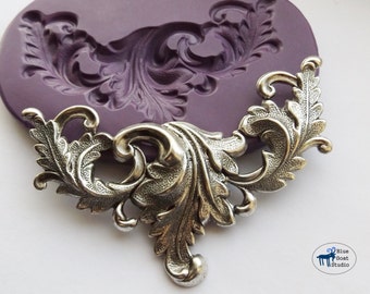 Large Art Nouveau Scrolling Leaves Mold/Mould - Victorian Scrollwork Flourish - Silicone Molds - Polymer Clay Resin Fondant