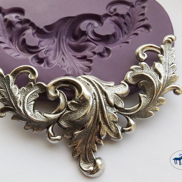 Large Art Nouveau Scrolling Leaves Mold/Mould - Victorian Scrollwork Flourish - Silicone Molds - Polymer Clay Resin Fondant
