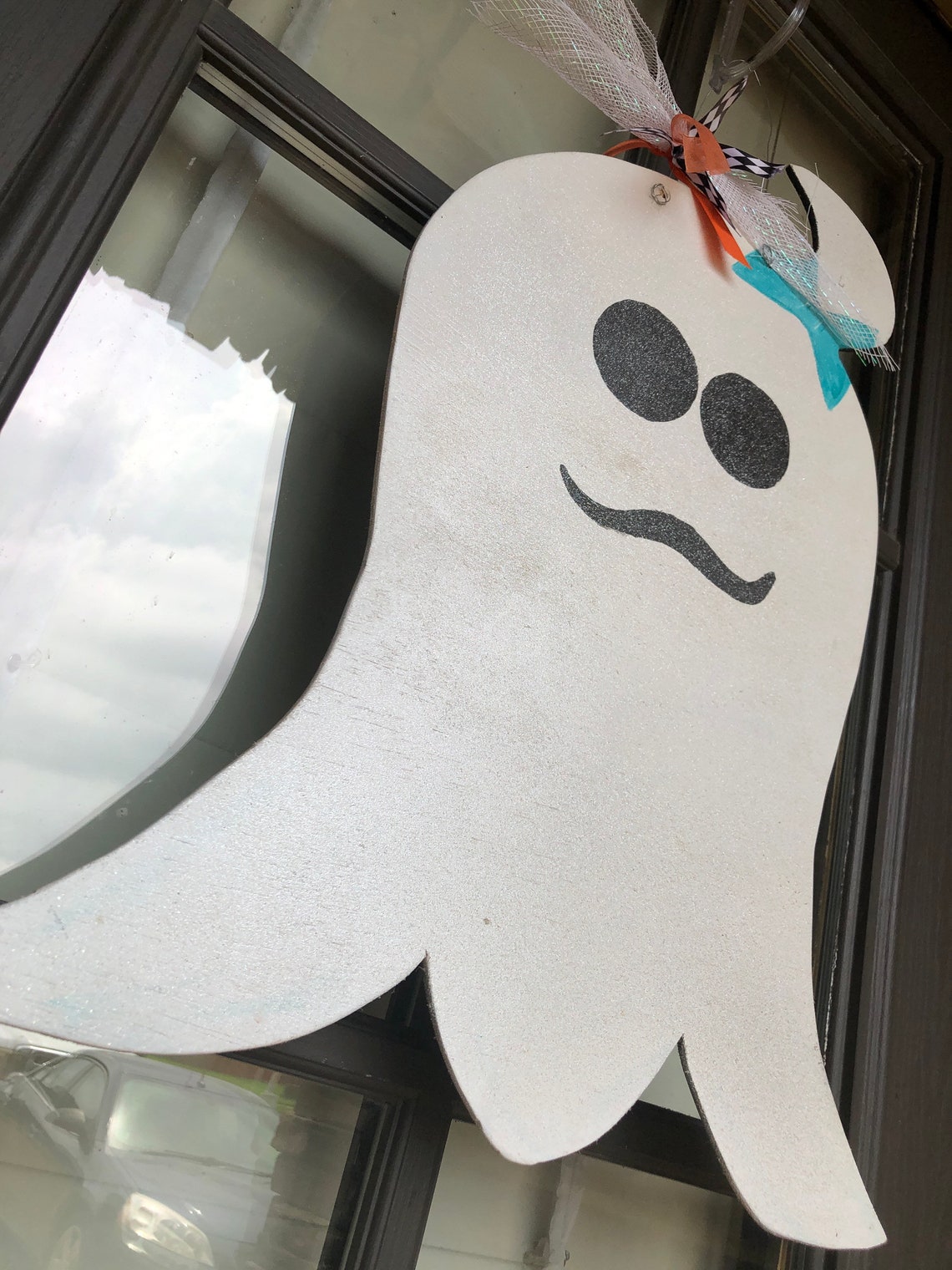 Cute Halloween Ghost Door Hanger Glitter Coated With Ribbon Etsy