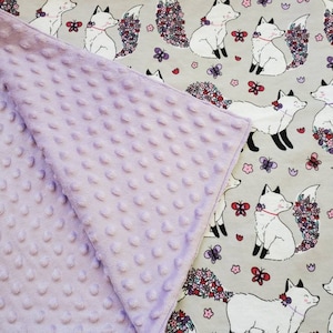 Lilac Fox and Floral Minky Baby Blanket