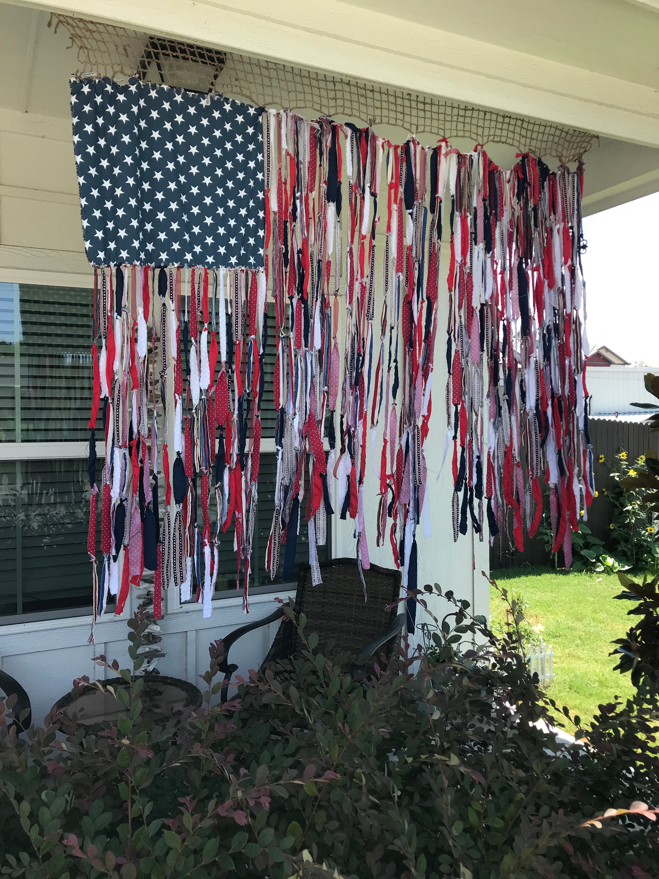 Large Rag Flag Hand-made Tattered Rag Flag, Patriotic Cotton Decor, 66x60 Inches - Etsy