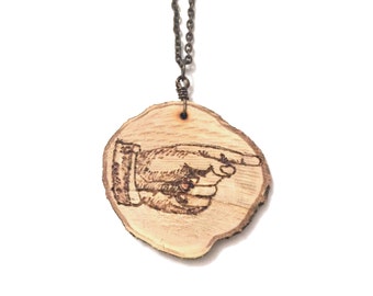 Wood-Burned Pointing Hand Necklace