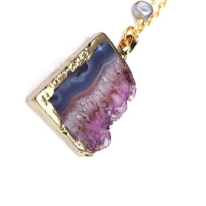 Lila &quot;Amethyst und Pearl Slice&quot; Halskette-eingetaucht in 24K Gold