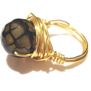 Beautiful Green Stone Ring in Gold- Wire wrapped- Custom