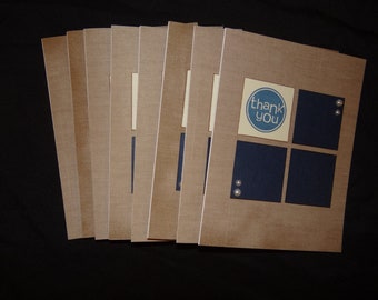 Handmade Thank You Cards, Greeting Cards - Blue Squares - Set of 8