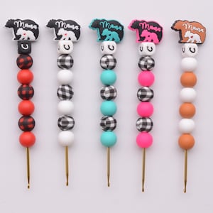 Mama Bär Buffalo karierte Häkelnadel / Häkelnadel / Silikonperlen-Häkelnadel