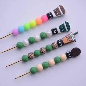 Coffee Crochet Hook / Crochet Hook / Silicone Bead Crochet Hook