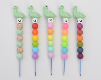 Nessie Crochet Hook / Neon Rainbow Glow in the Dark Crochet Hook / Crochet Hook / Silicone Bead Crochet Hook