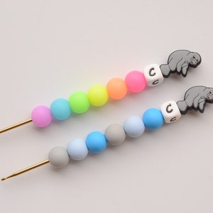 Manatee Rainbow Neon Rainbow Glow in the Dark Crochet Hook / Crochet Hook / Silicone Bead Crochet Hook
