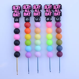 Slay All Day Crochet Hook / Halloween Crochet Hook / Neon Rainbow Crochet Hook / Crochet Hook / Silicone Bead Crochet Hook