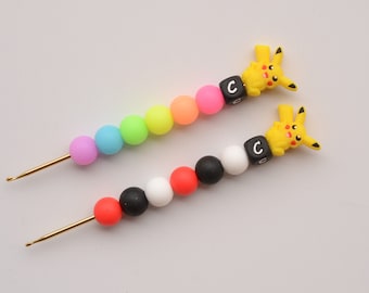 Catch ‘Em Yellow Rainbow Neon Rainbow Glow in the Dark Crochet Hook / Crochet Hook / Silicone Bead Crochet Hook