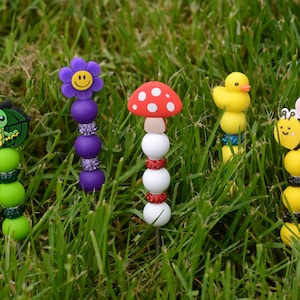 Small Garden Stake / Silicone Bead and Crystals/ Yard Decor / Pot Stakes