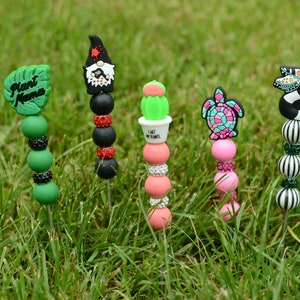 Small Garden Stake / Silicone Bead and Crystals/ Yard Decor / Pot Stakes